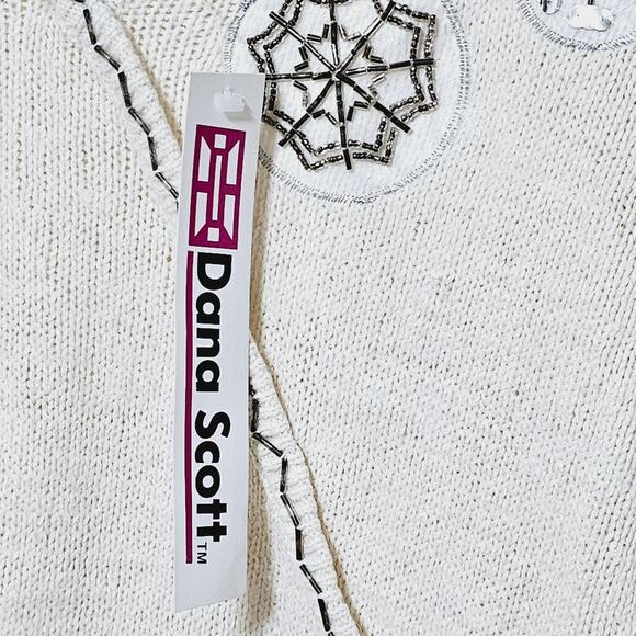 Vintage Dana Scott Ivory Beaded Snowflakes Soft Silk Angora Sweater Sz L NWT - Picture 5 of 8